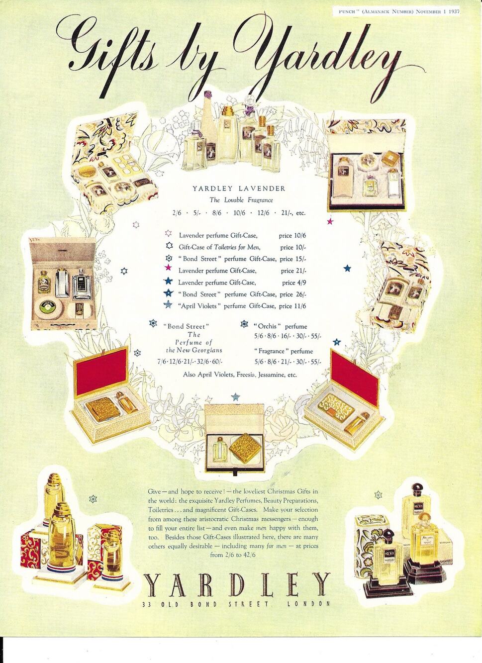 Vintage Print Color Ad 1937 Yardley Perfumes